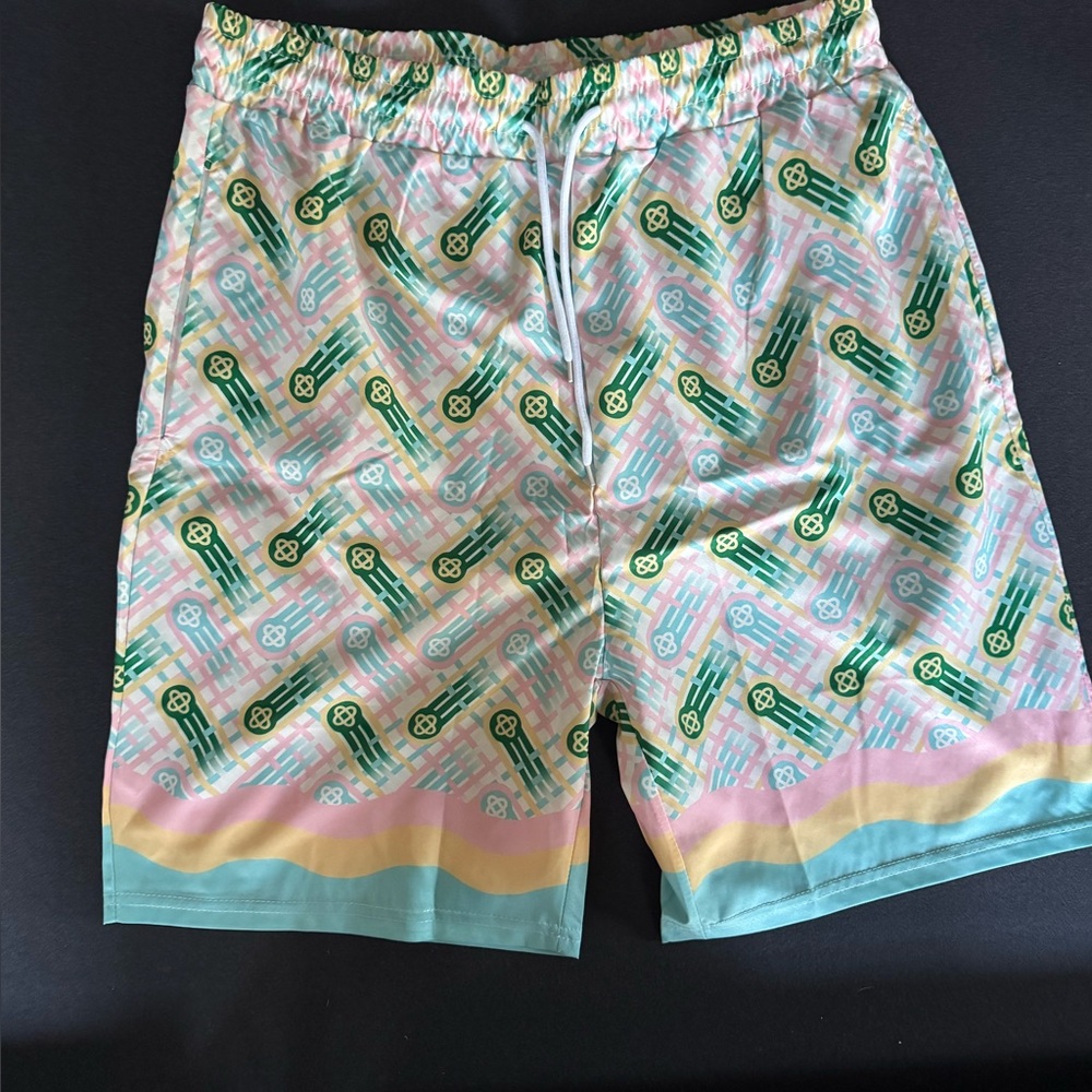 Pastel Geometric Print Silk Shorts